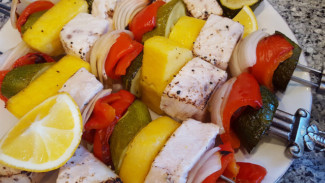 Swordfish kabobs: Fish is low in saturated fat and high in omega 3 -- a great protein choice for diabetics.